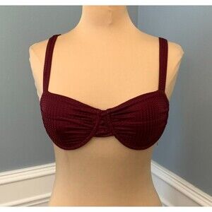 Berlook Bikini Top Womens M Textured Ruched Underwire Burgandy Beach Pool